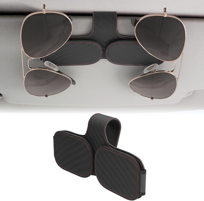 BFXM Sunglass Holder for Car Double Clip, Car Accessories Sunglasses Clip for Car Visor, Magnetic Leather for Car Visor, Cars Sun Visor Ticket Card Clip