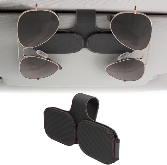 BFXM Sunglass Holder for Car Double Clip, Car Accessories Sunglasses Clip for Car Visor, Magnetic Leather for Car Visor, Cars Sun Visor Ticket Card Clip