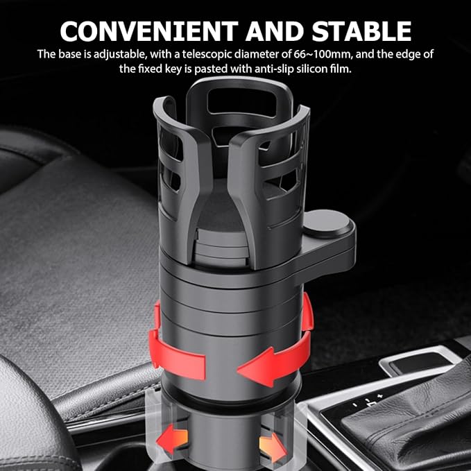Cabilock Dual Car Cup Holder Expander, Adjustable Multifunctional Vehicle Water Bottle Holder with 360° Rotating Base, Large Expandable Organizer Extender for Auto Mugs