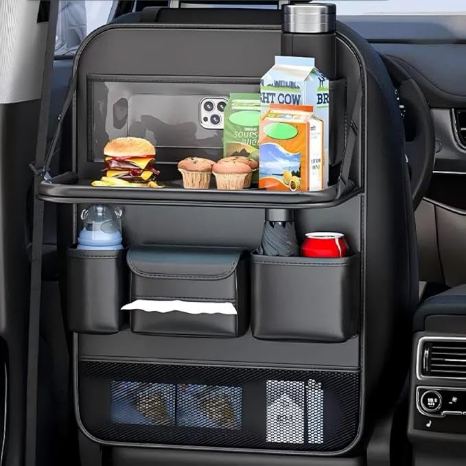 Car Backseat Organizer with Tray – Back of Car Seat Organizer & Storage Caddy, Sturdy Back Seat Organizer with Touch Screen for Tablet, Snacks, Drinks, Tissues... | Waterproof, Universal Fit | 1 Pack