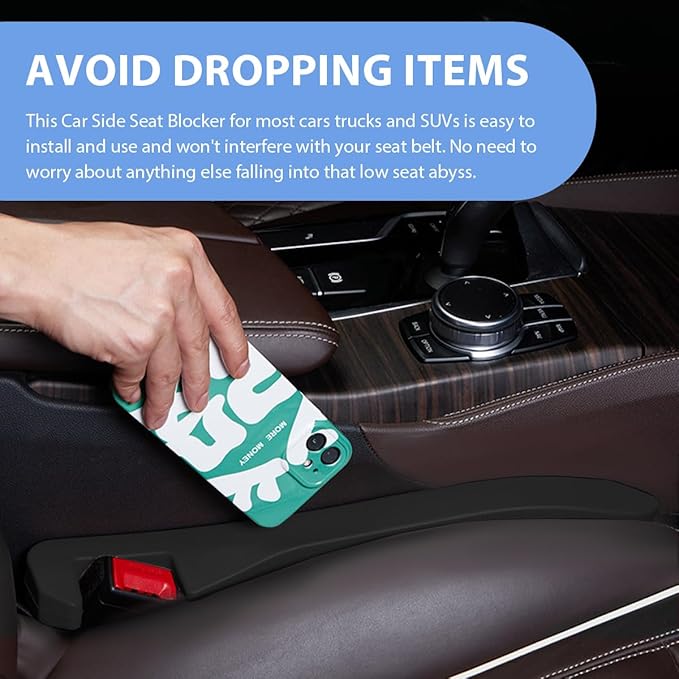 2 PCS Car Seat Gap Filler, PU Leather Car Seat Side Gap Filler to Fill The Gap Between Seat and Console, Universal Car Seat Gap Filler to Prevent Item from Falling for Most Vehicles (Black)