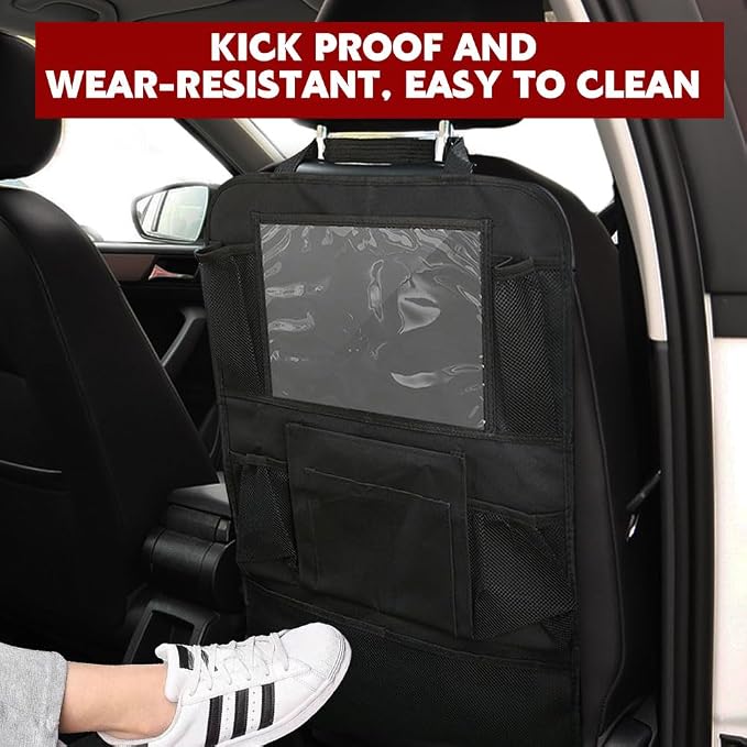 2PCS Car Backseat Organizer, Car Organizers and Storage, Kick Mats Back Seat Protector with Touch Screen Tablet Holder, Road Trip Storage Essentials Car Storage Pocket for Car And Truck (2PCS)