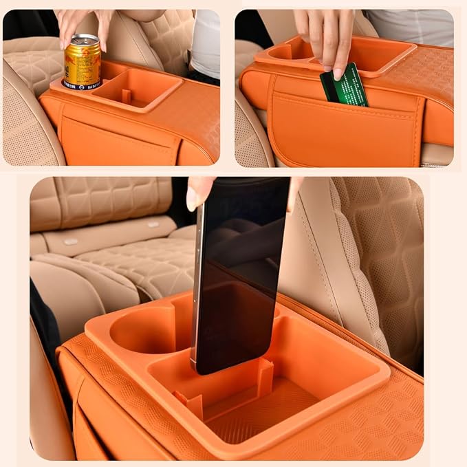 Car Center Console Cover, Auto Car Armrest Cushion 5-in-1 with Cup Holder, Tissue Box Slot, Phone Slot for Vehicle, Car Accessories Interior Storage Organizers (Black-Red)