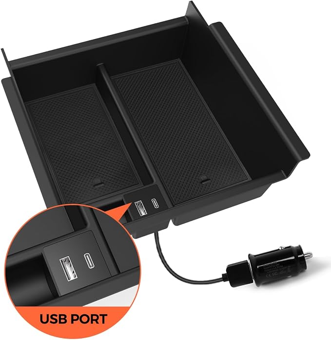 Upgrade for Toyota 4Runner Center Console Organizer Tray with USB Port 2010-2023 2024, Secondary Insert Storage Armrest Box ABS Black Materials for 4Runner 2010-2024 5th Gen Car Accessories