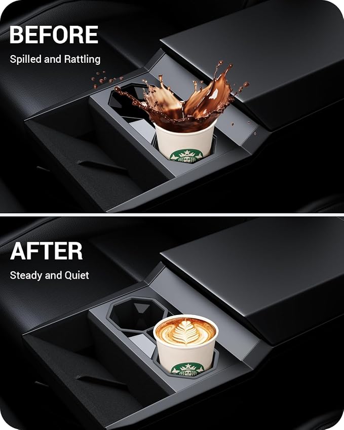 BASENOR 2024 2025 2026 Tesla Cybertruck Center Console Cup Holder Insert [Carbon Edition] Silicone Non-Slip Car Drink Holder Cybertruck Interior Accessories