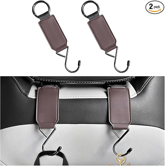 HZEL Car Seat Headrest Hook, 2PCS Multifunctional Vehicle Seat Back Hanger Holder for Purse Bags Coat, Automotive Interior Organizer Storage Hook, Universal for Automobile RV Truck (Brown)