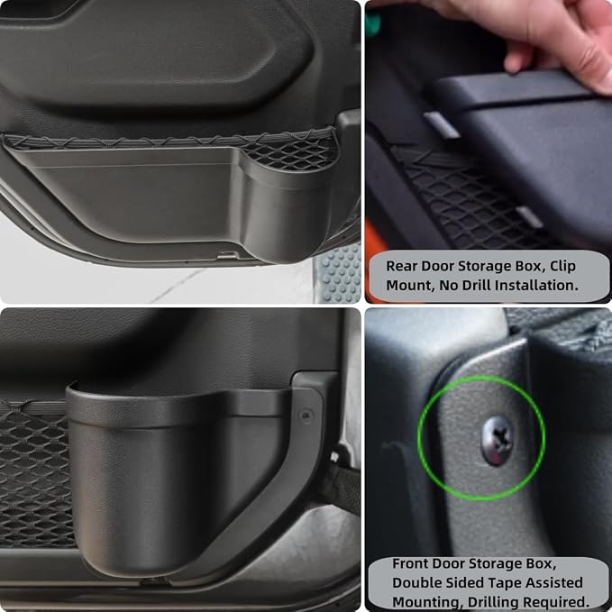 YOCTM Front Rear Door Organizer Tray For 2018 2019 2020 2021 2022 2023 2024 Jeep Wrangler JL 4XE JLU Rubicon Sport Sahara Gladiator JT Interior Storage Accessories Black (Front Door + Rear Door)