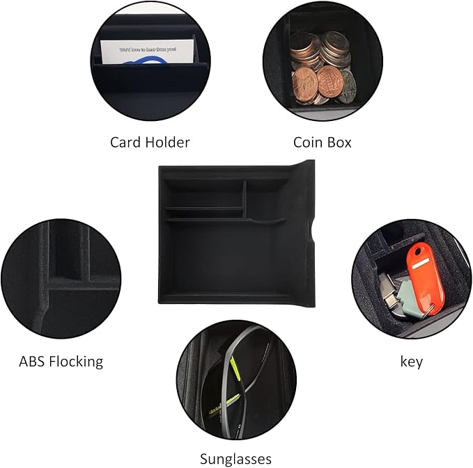 Center Console Organizer Tray fits for Tesla Model 3 Accessories 2020 2021 2022 2023, Model Y 2020 2021 2022 2023 2024（Fit Tesla Model 3/Y cover close by sliding）