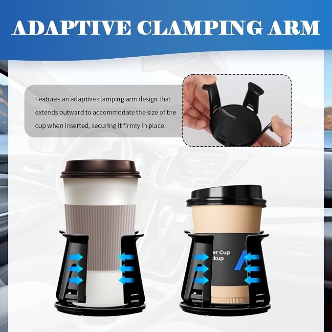 2PCS Car Cup Holder Insert,Self-Adhesive Portable Cupholder Insert for Car for Fixing Cups/Drinks,Automotive Cup Holders with Adaptive Clamping Arm Cars Accessories for 3" Car Cup Holder