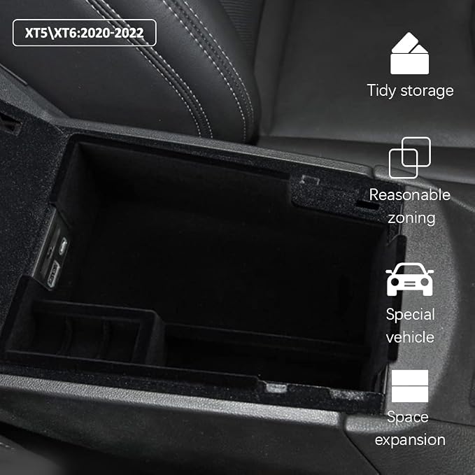 Center Console Organizer Armrest Storage Tray Compatible with Cadillac XT5 Accessories 2023 2022 2021 2020 Flocking Interior Armrest Insert Tray