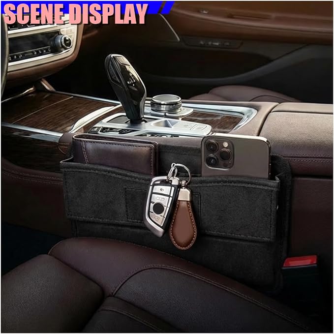 Car Seat Gap Filler, Anti-Drop Automotive Front Seats Gap Storage Box for Phone, Glasses, Key, Card, Universal Vehicle Interior Organizer Accessories for Car, SUV, Truck (Black)