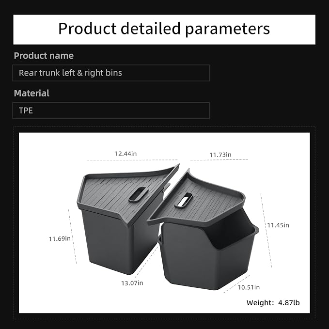 LUCKEASY Rear Trunk Storage Bins for Tesla Model Y Juniper 2025 2026 | Model Y Standard & Premium & Performance, Trunk Side Storage Box with Lids, Rear Cargo Garbage Bins, TPE, Accessories, Black
