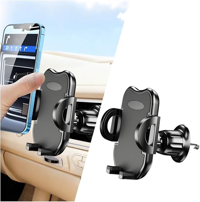 Car Phone Holder, 360° Rotatation Vehicle Air Vent Cell Phone Mount with Hook Clip, Hands Free Automotive Interior Smartphones Cradle, Universal for Most Vehicles (Black)