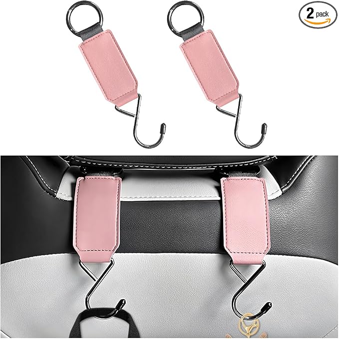 HZEL Car Seat Headrest Hook, 2PCS Multifunctional Vehicle Seat Back Hanger Holder for Purse Bags Coat, Automotive Interior Organizer Storage Hook, Universal for Automobile RV Truck (Pink)