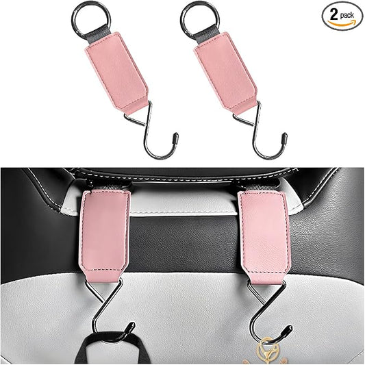 HZEL Car Seat Headrest Hook, 2PCS Multifunctional Vehicle Seat Back Hanger Holder for Purse Bags Coat, Automotive Interior Organizer Storage Hook, Universal for Automobile RV Truck (Pink)