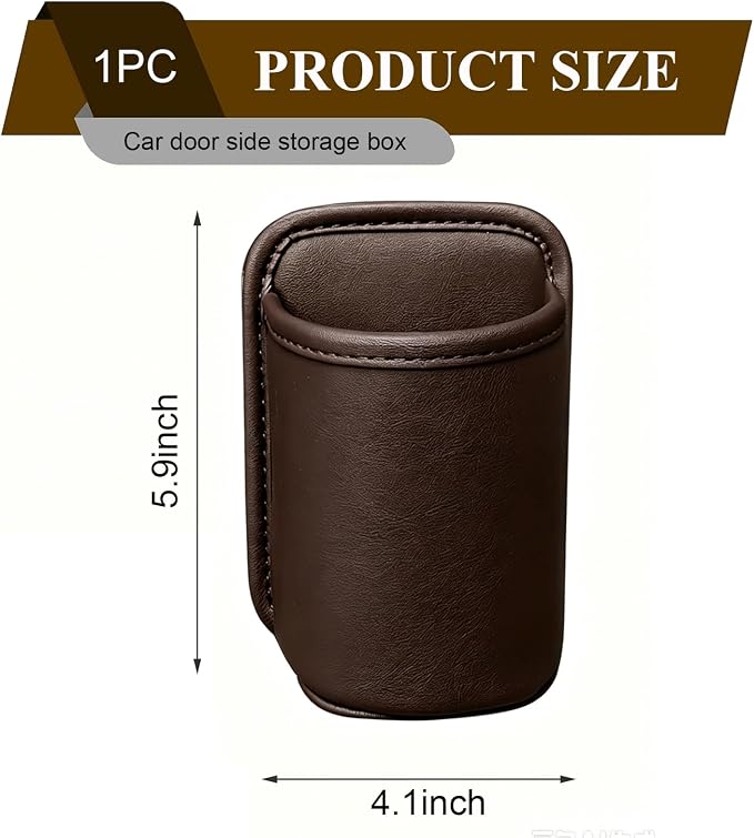 Car Cup Holder, Waterproof Leather Car Door Cup Holder, Clip-On Back Seat Storage Bag & Trash Can, Universal Hanging Drink & Phone Organizer Pocket for Most Cars (Brown)