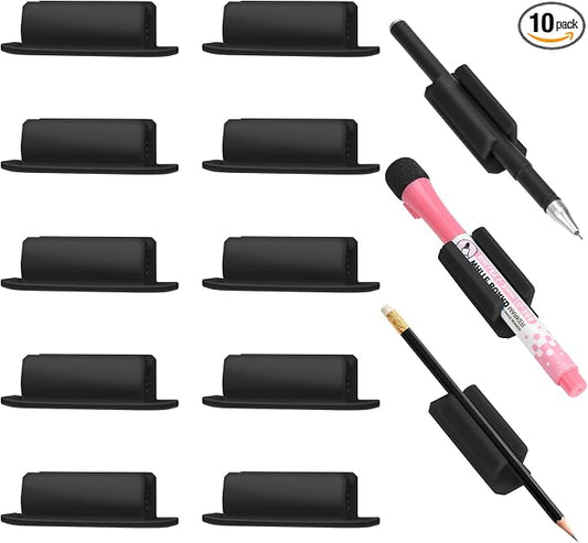 BOBOKA 10Pcs Pencil Holder for Desk, Adhesive Pen Holder for Classroom Clipboard Attachment, Silicone Pencil Holder & Marker Holder for School Office Desk Accessories, Teacher Supplies