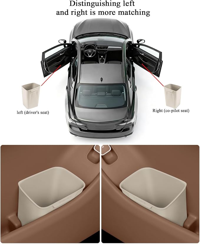 XmuxHai Car Interior Storage Box, Black Silicone Door Side Organizer with Umbrella Holder and Trash Can, Vehicle Accessory (Beige)