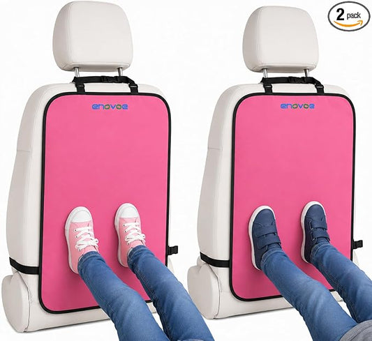 Enovoe Kick Mats - Set of 2 - Back of Seat Protector for Kids Feet - Car Seat Back Protector - Shields from Dirt and Scuffs - Durable Material - 16.8x32.8inch - Pink - Kick Mats Back Seat Protector