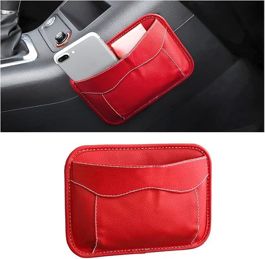 Moly Magnolia Car Seat Side Pocket Organizer, American Flag PU Leather Storage Bag, Pen Phone Holder Tray Pouch Seat Gap Filler, Interior Accessories for Auto Door Window Console (Red)