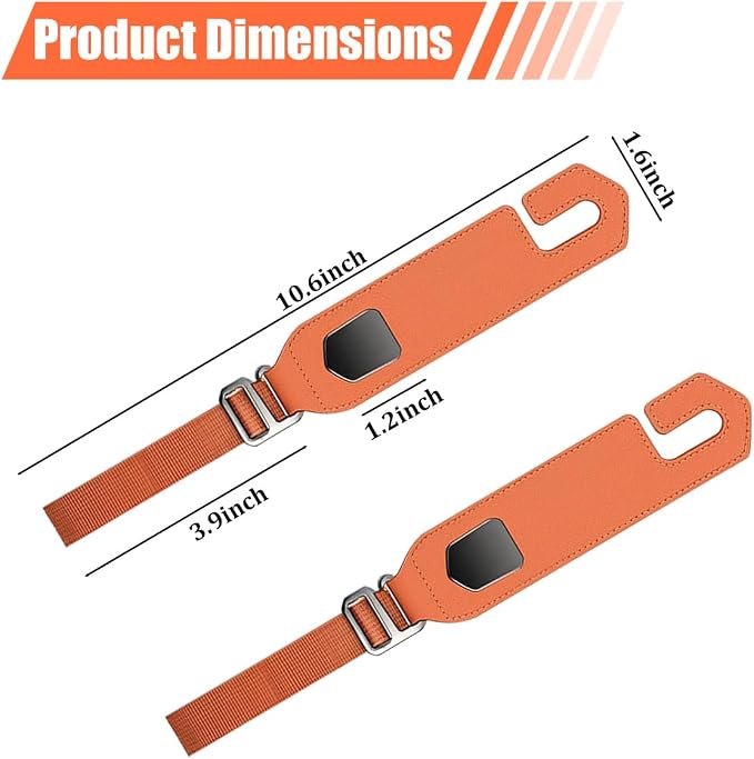Car Seat Headrest Hooks, 2PCS Adjustable Microfibre Vehicle Seat Back Storage Hanger Holder for Handbag Purse Coat, Auto Interior Headrest Organizer Hook, Universal for SUV RV Lorry (Orange)