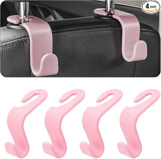 4PCS Car Back Seat Headrest Hooks, Rear Car Seat Storage Headrest Hanger Holder Hooks Organizer, Universal Auto Interior Accessories for Bag Purse Handbag Cloth Coats Grocery (Light Pink)