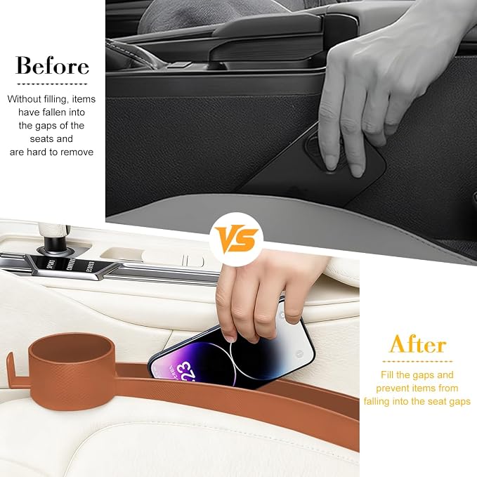 HZEL Car Seat Gap Organizer, 2PCS Dual Slot Anti-Drop Vehicle Console Side Filler Organizer with Cup Holder, Automotive Interior Seat Gap Plug Blocker, Universal for SUV Automobile Truck (Orange)
