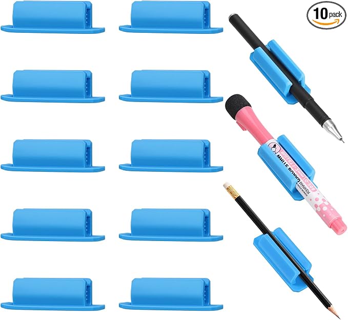 BOBOKA 10Pcs Pencil Holder for Desk, Adhesive Pen Holder for Classroom Clipboard Attachment, Silicone Pencil Holder & Marker Holder for School Office Desk Accessories, Teacher Supplies