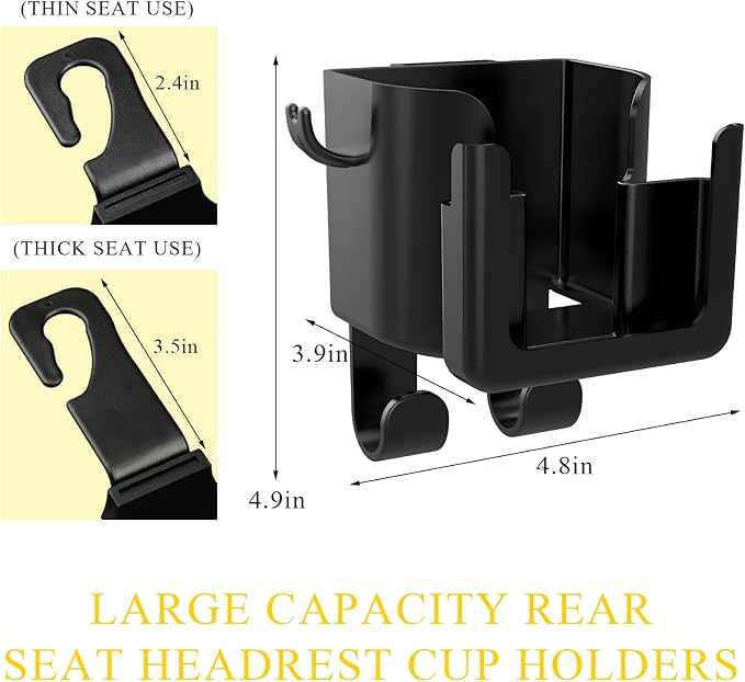 DXNQ Headrest Cup Holder for Back Seat, Multifunctional Auto Drink Cup Holder with Phone Holder & Purse Hooks, 3 in 1 Hanging Cup Holder Universal Backseat Organizer for Vehicles