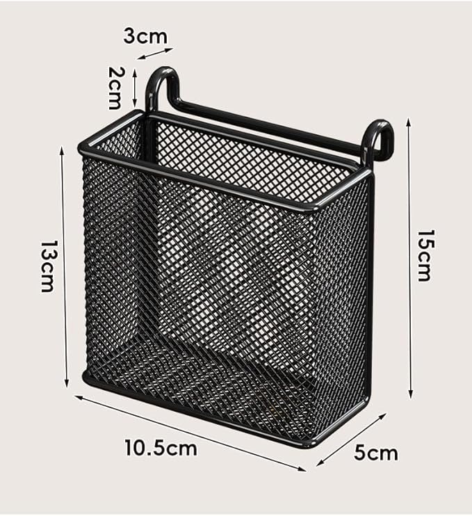 Hanging Pen Holder with Hook Storage Box - Wall-Mountable Desk Organizer for Office Desktop, Partition Screen, Workstation & Bedroom Side Storage (white)