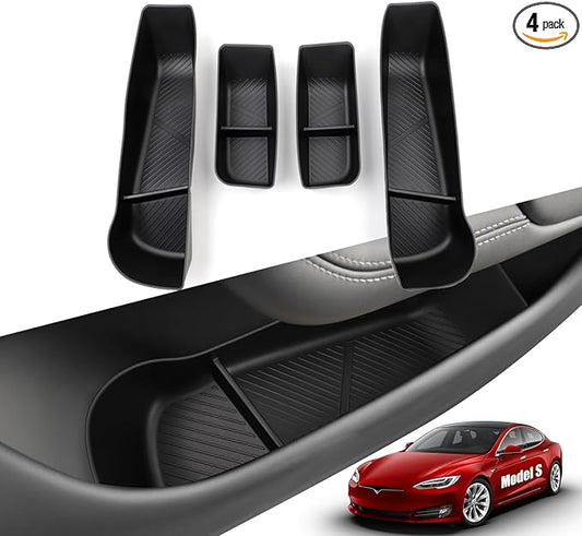 Jaronx Compatible with 2021-2026 Tesla Model S Door Side Organizer, 4PCS Front Rear Doors Pockets Inserts Storage Tray for Tesla Model S Accessories 2021 2022 2023 2024 2025 2026