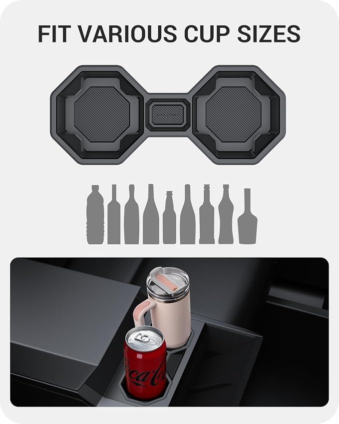 BASENOR 2024 2025 2026 Tesla Cybertruck Center Console Cup Holder Insert [Carbon Edition] Silicone Non-Slip Car Drink Holder Cybertruck Interior Accessories