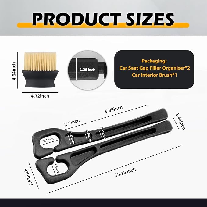2PCS Car Seat Gap Filler Organizer with Car Brush Interior,No Drop Cars Seat Gap Plug with Storage Slot for Phones,Universal Cars Seats Gaps Filler Strip for Most Vehicles