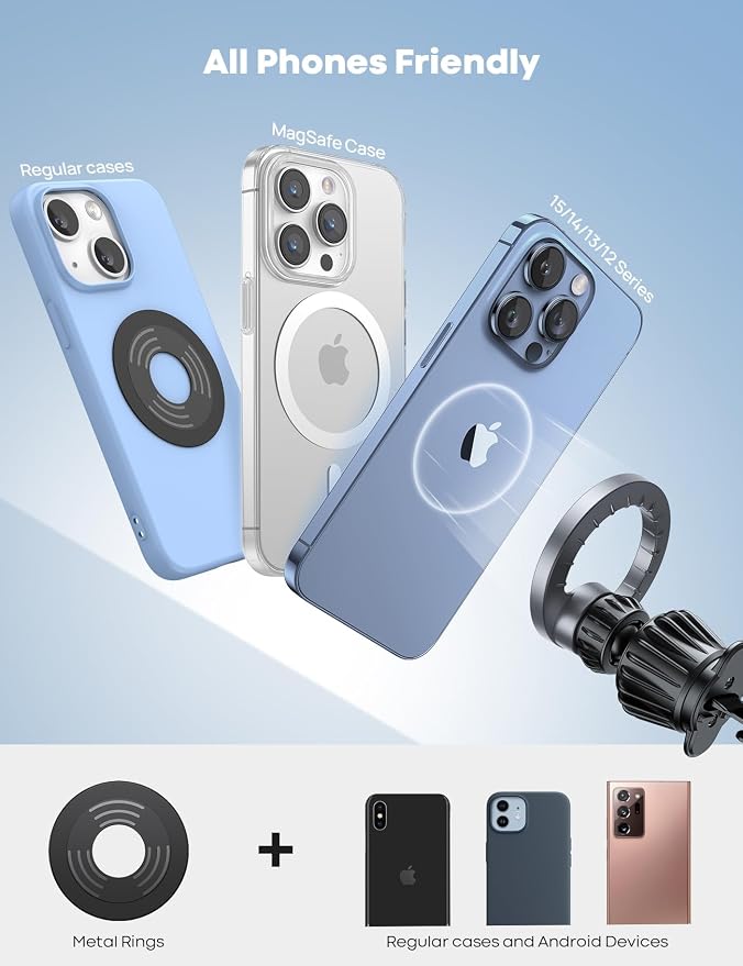 Lamicall for MagSafe Car Mount - [20 Super Magnets] Magnetic Phone Holders for Your Car, Air Vent Phone Holder Car, HandsFree Cell Phone Holder Mount Accessories for Women Men fit iPhone 17 Pro Silver
