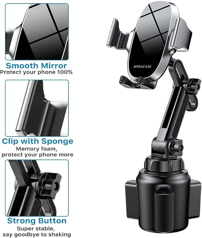 Miracase Cup Phone Holder for Car, [Upgraded Version] Adjustable Long Neck Car Cup Holder Phone Mount Cradle Friendly Compatible with iPhone Samsung Google and All Smartphones, Silver