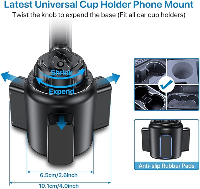 Miracase Cup Phone Holder for Car, [Upgraded Version] Adjustable Long Neck Car Cup Holder Phone Mount Cradle Friendly Compatible with iPhone Samsung Google and All Smartphones, Light Blue