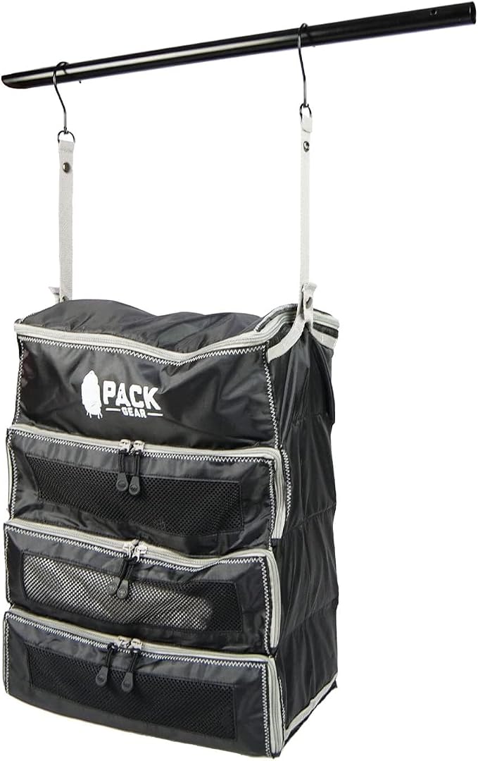 Pack Gear Hanging Carry-On Organizer - Our Fitted Hanging Luggage Organizer Perfectly Fits Any Carry On - Our Packing Cubes For Travel Use Mesh Windows to Make Finding Clothes Easy (Black, M)