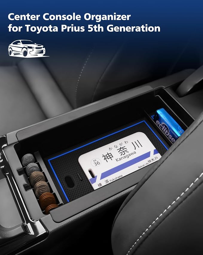 FIILINES Center Console Organizer for 2023-2025 Toyota Prius, Center Console Tray Secondary Armrest Storage Box ABS Insert Container with Anti-Slip Mats