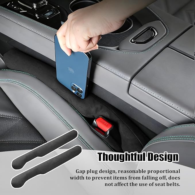 2PCS Car Seat Gap Filler, 2PCS Leather Between Chair Console Gap Plug to Impede ltems from Dropping, Automotive Interior Seat Seam Guard Stopper, Universal for Sedan RV Truck (Black)