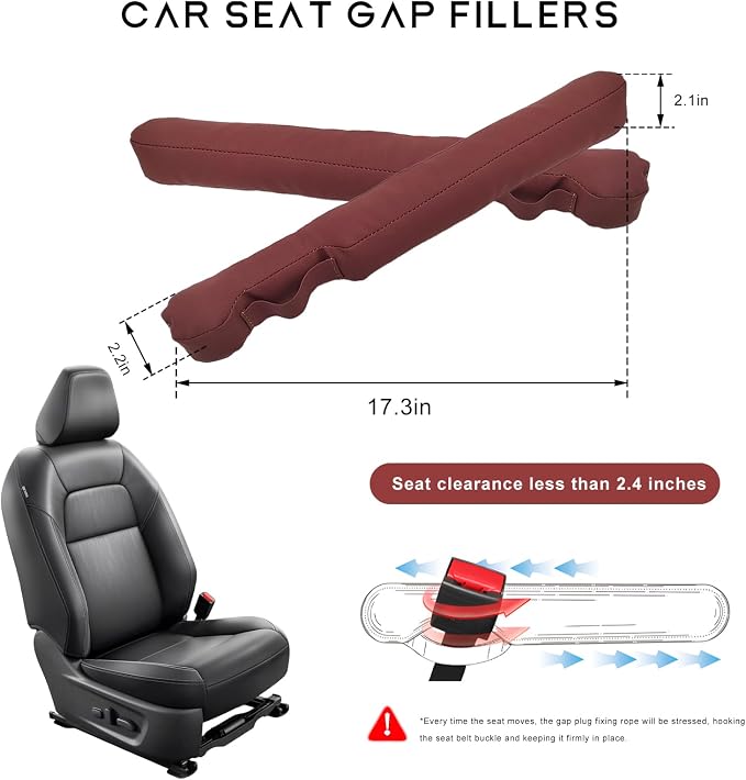 2 PCS Leather Car Seat Gap Filler, No-Drop Seat Guard Crevice Plug Blocker with Securing Strap, Universal Vehicle Gap Catcher Stop Things from Dropping, Car Accessories (Wine Red)