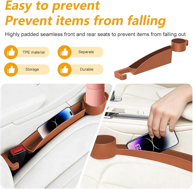 HZEL Car Seat Gap Organizer, 2PCS Dual Slot Anti-Drop Vehicle Console Side Filler Organizer with Cup Holder, Automotive Interior Seat Gap Plug Blocker, Universal for SUV Automobile Truck (Orange)