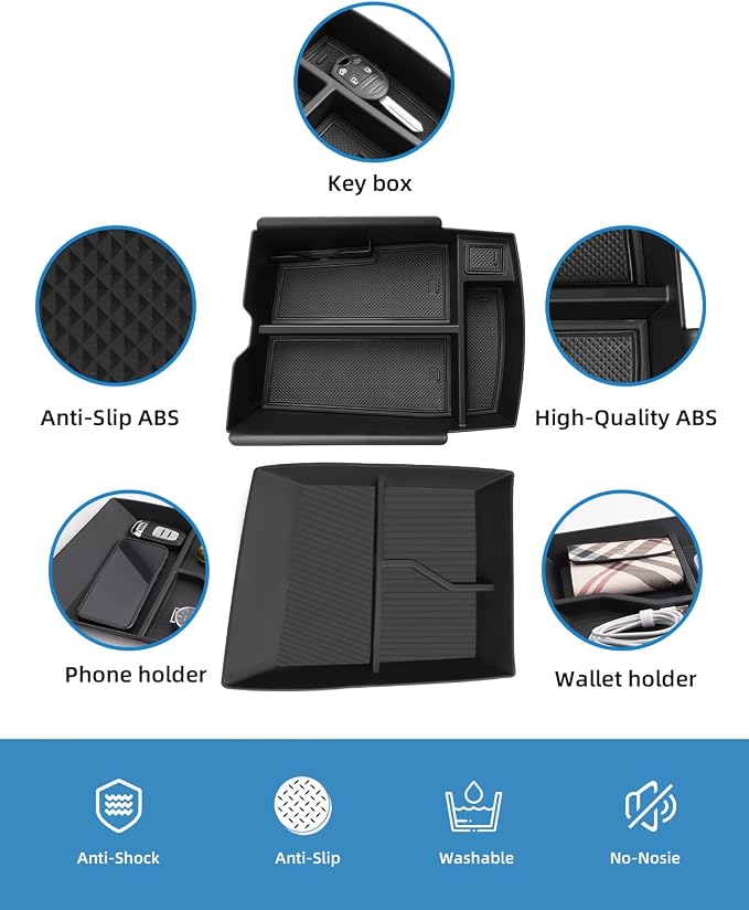 2PCS Atlas Center Console Organizer for 2025 2024 VW Atlas/Atlas Cross Sport, ABS Armrest Storage Box, Middle Console Tray Organize, Armrest Insert Container Pallet