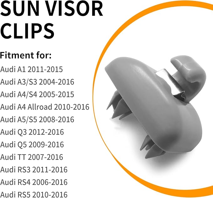 2PCS Inner Sun Visor Clips, Upgraded Car Visor Holder Hook - Compatible with Audi A1 A3 A4 A5 Q3 Q5 S3 S4 S5 TT, OEM: 8U0857562A (Gray)
