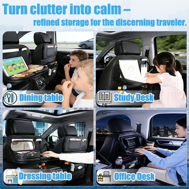 YiYang Car Back Seat Organizer with Foldable Tray, Multi-Pocket Storage, Tablet Holder, Cup Holders (2, Black)
