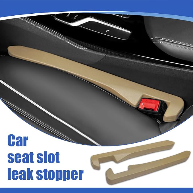 2PCS Car Seat Gap Filler, Car Blocker, PU Leather Fill The Gap Between Seat and Center Console, Universal Car Interior Accessories Flexible Seat Gap Organizer for Most Cars (Beige)
