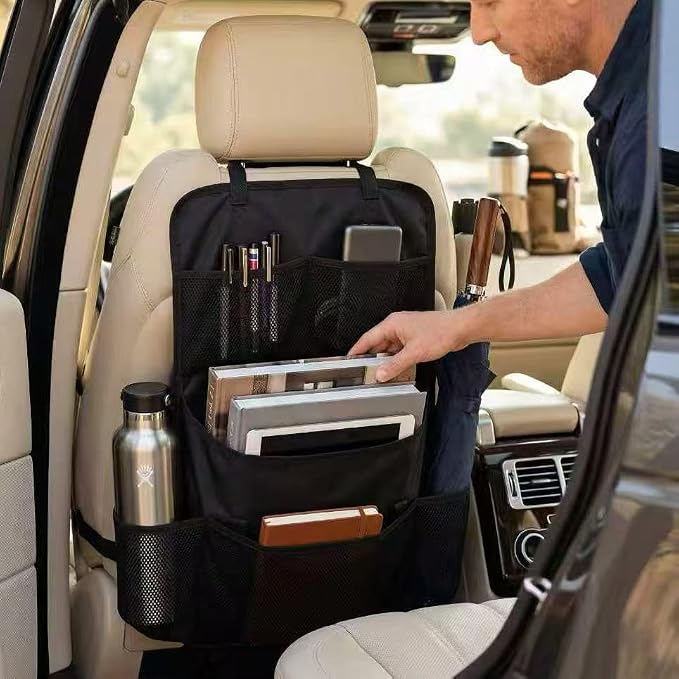 3-in-1 Car Seat Organizer Car Seat Back Organizer with Tablet & Laptop Holder, Passenger Seat Storage Bag with Compartment,Headrest Organizer for Cars,Trucks,SUVs,Vans