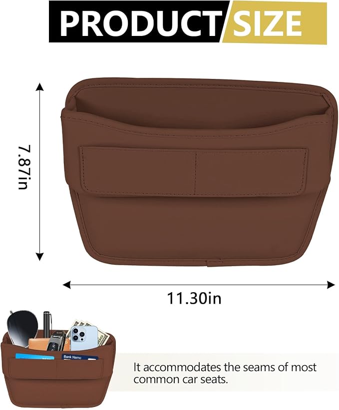 Car Seat Gap Filler Organizer with Card Holder, Leather Center Console Side Seat Gap Storage Box, Automotive Seat Organizer with Pocket for Glasses Phone Card, Car Accessories (Brown)