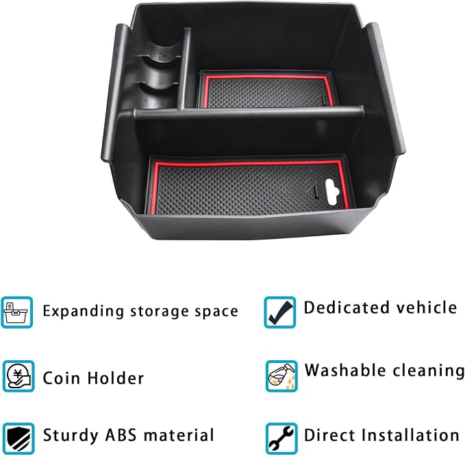 EDBETOS Center Console Organizer Tray Compatible with Wrangler JK/JKU 2011-2018 Rubicon Sport Sahara Accessories Armrest Storage Glove Box, (Red Trim)…
