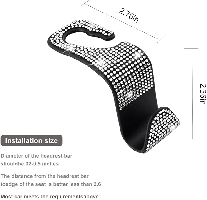 10 Pcs Bling Car Interior Accessories - Universal Headrest Hooks, Start Button Rings, Coasters and Cup Holder Inserts