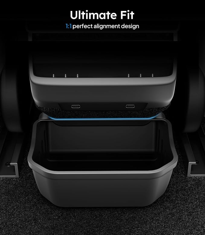 Wigoo 2026 Upgrade Tesla Model 3 Highland Accessories Rear Center Console Organizer [Partitioned Storage & Stable Installation] Backseat Storage Box for Tesla Model 3 2024~2026 - Obsidian Series